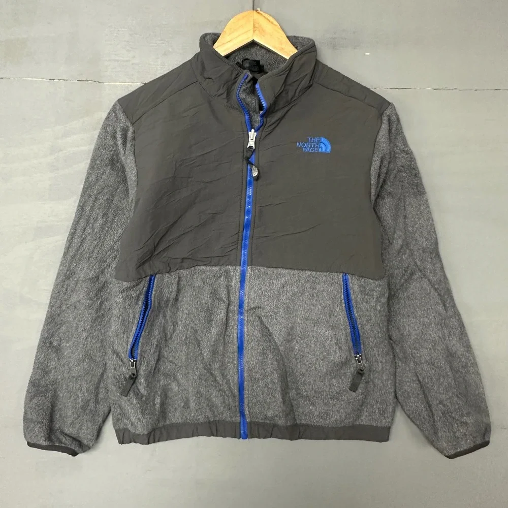 The North Face Boys Denali Fleece Jacket Grey Blue Full Zip Size‎ L 14/16